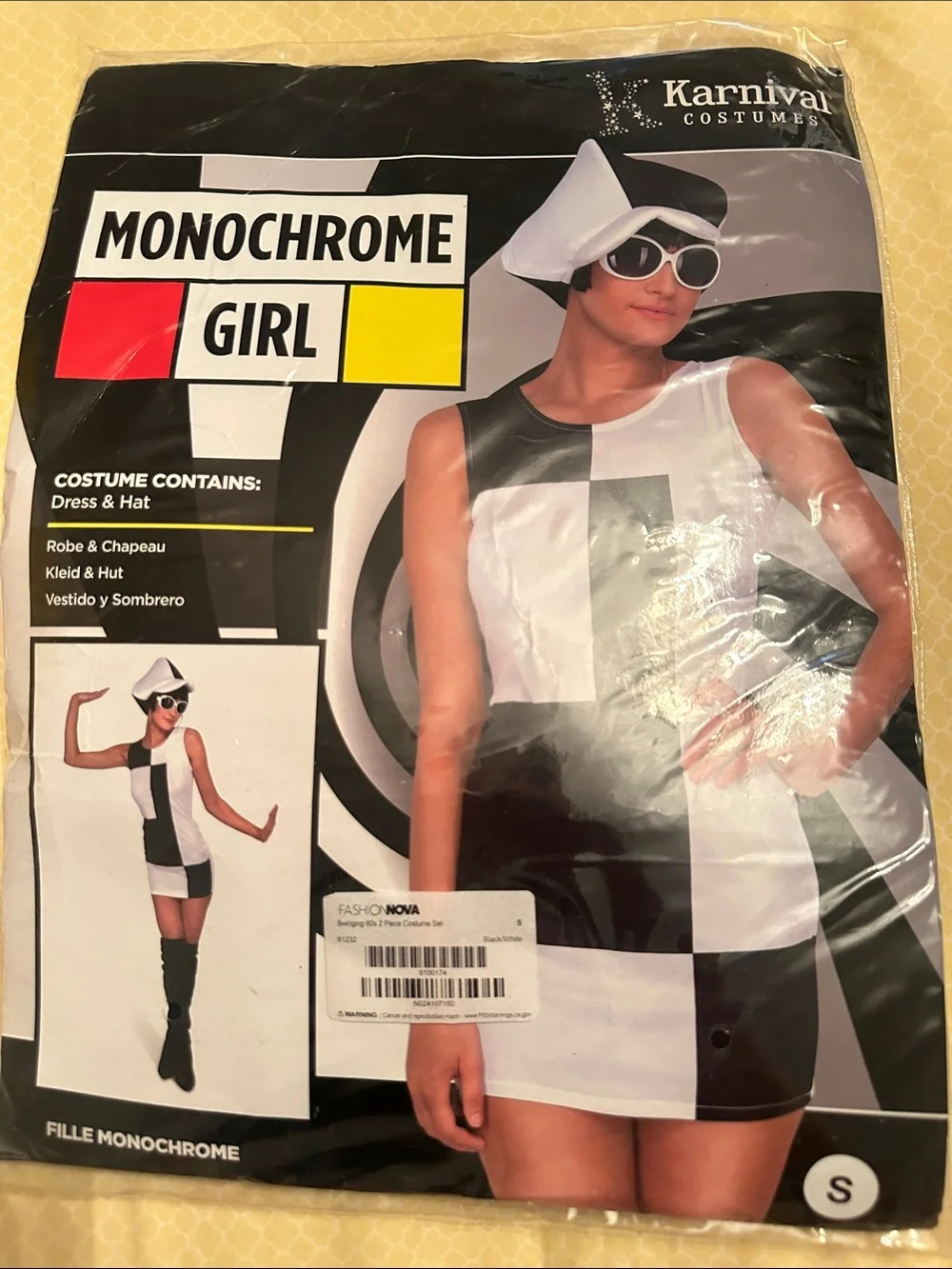 Monochrome Girl Costume Dress & Matching Hat - Black and White